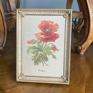 Vintage Gold Plated 5x7 photo frame with poppy art